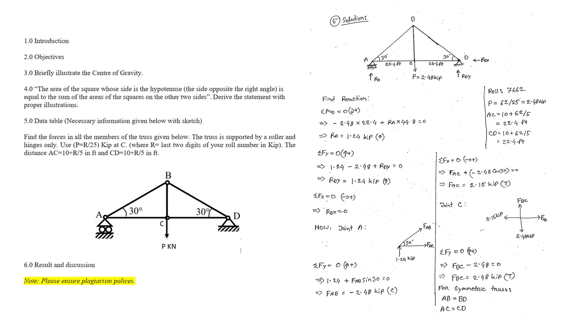 Engineering Mechanics Case Study Question Paper & Answer Sheet
